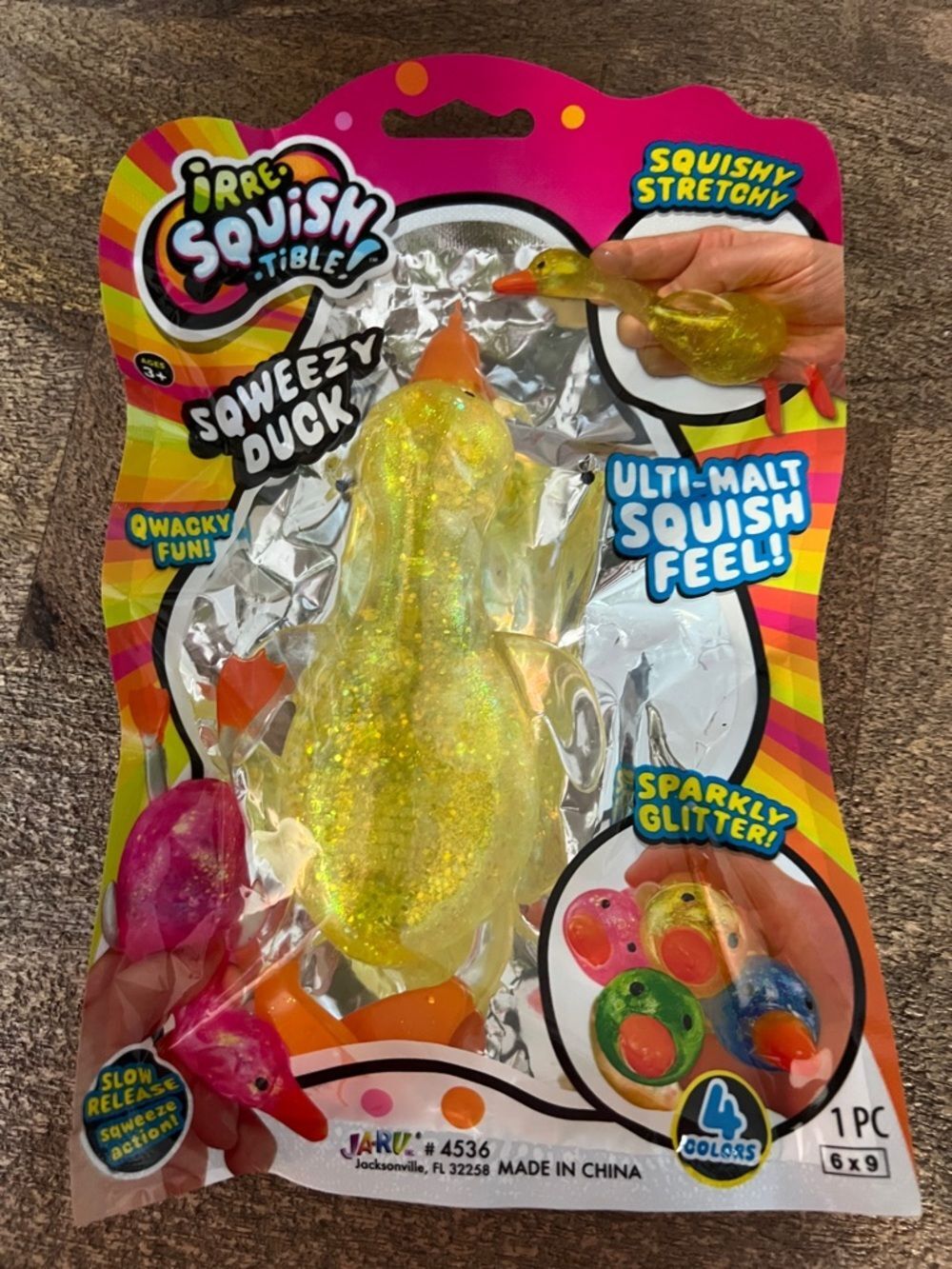 Ja-Ru Sqweezy Duck Kids Toy - Yellow  Sparkly Squish